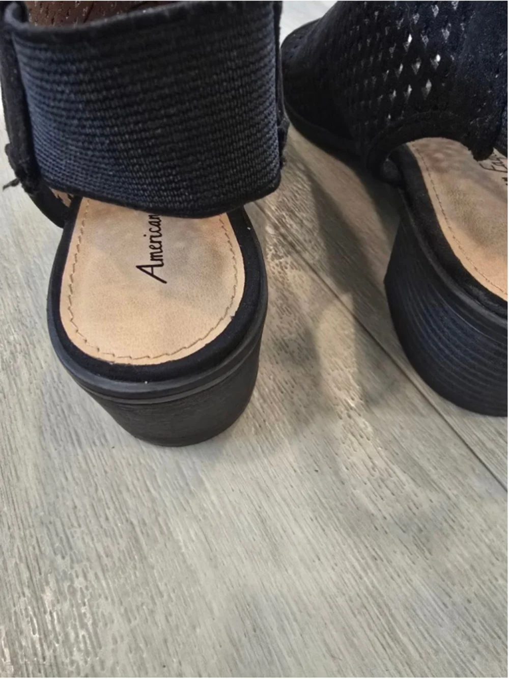 Women's American Eagle Black Mesh Peep Toe Wedges Size 6.5